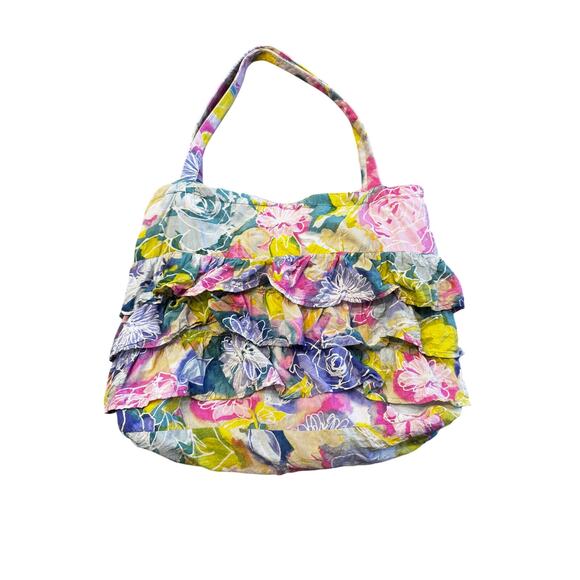 Vintage JAMS WORLD Misty Rose Floral Ruffle Shoulder Bag Dopamine Dressing - Picture 2 of 6